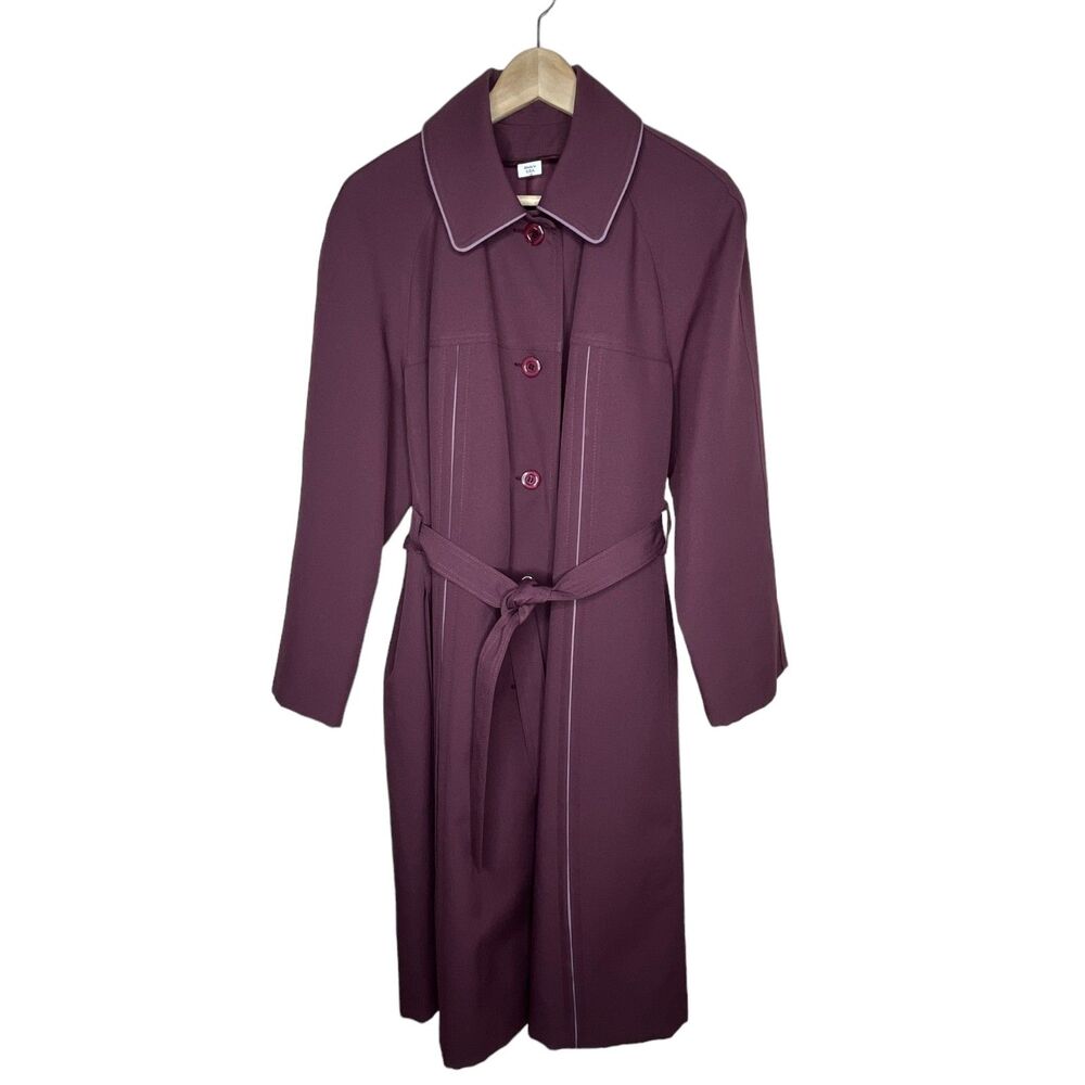 Vintage ILGWU Union Made Purple Maroon Wool Lined Long Peacoat 70s Made in USA
